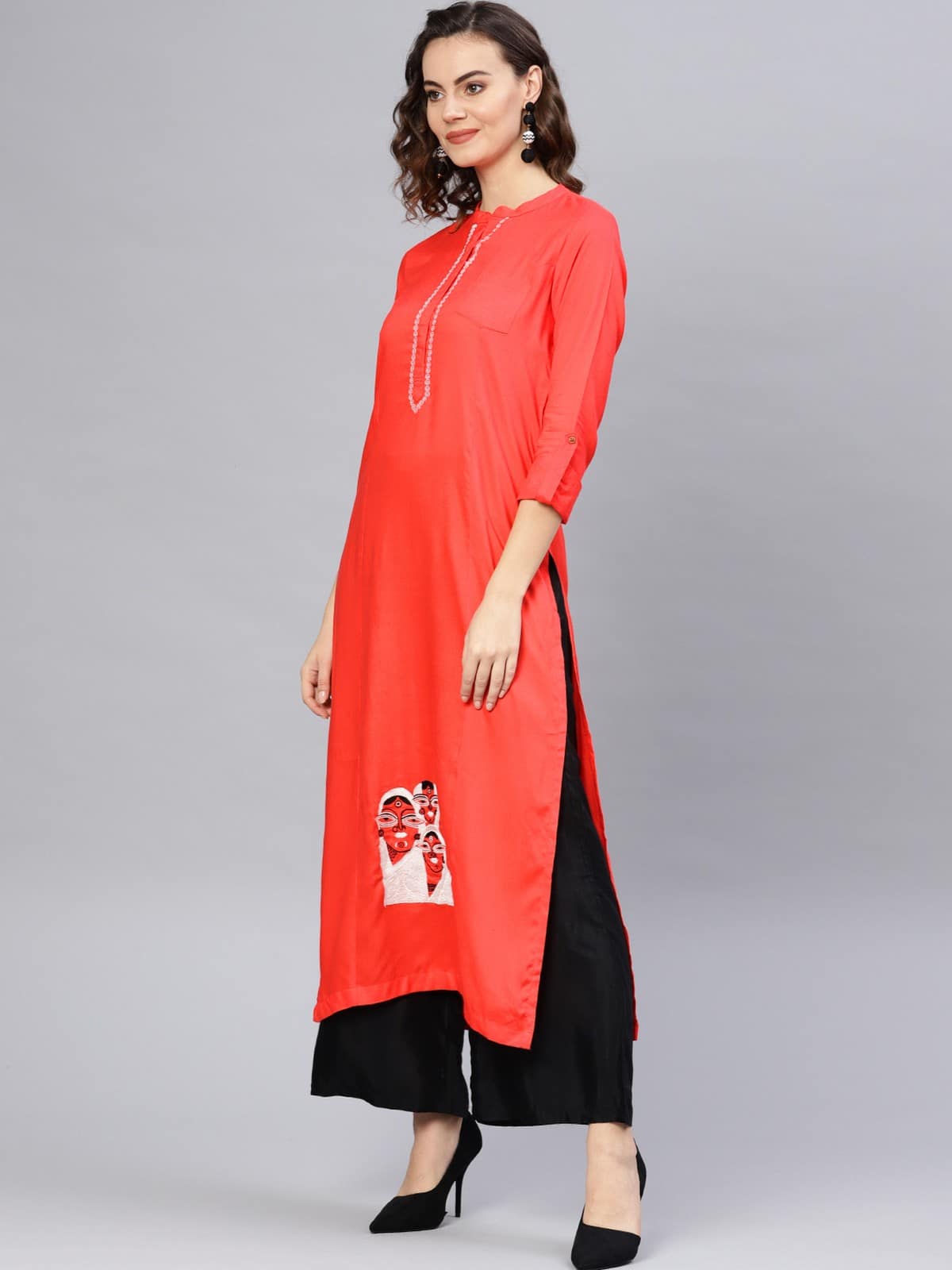 Face Embroidered Straight Kurta