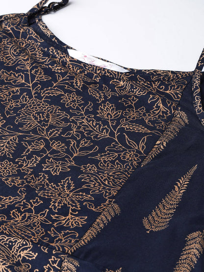 Navy Blue Printed Strappy Kurta