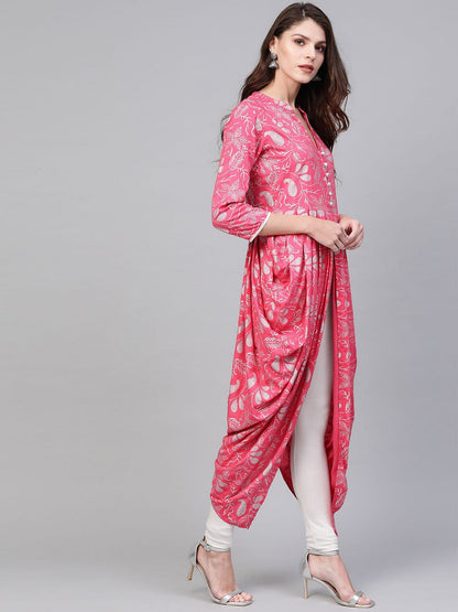 Pink Foil Printed Cowl Kurta