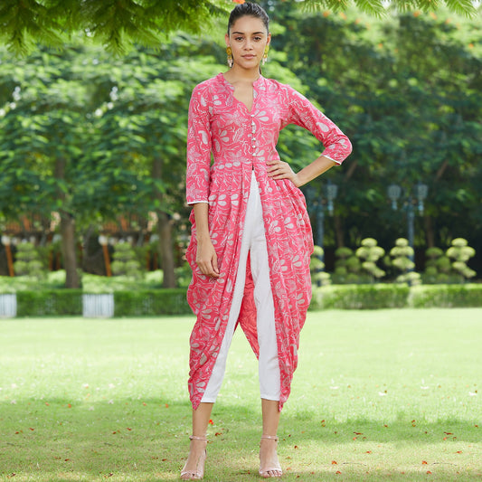 Pink Foil Printed Cowl Kurta