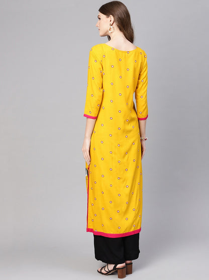 Yellow Mirror Image Flamingo Straight Kurta