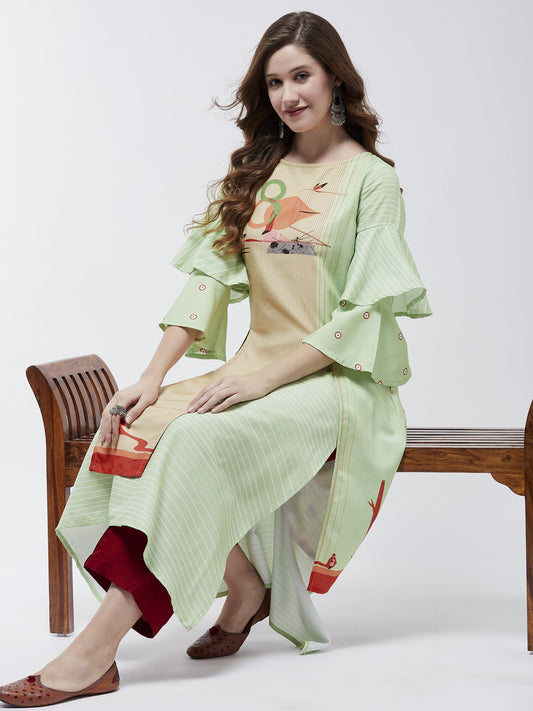 Double Layered Flamingo Printed Kurta