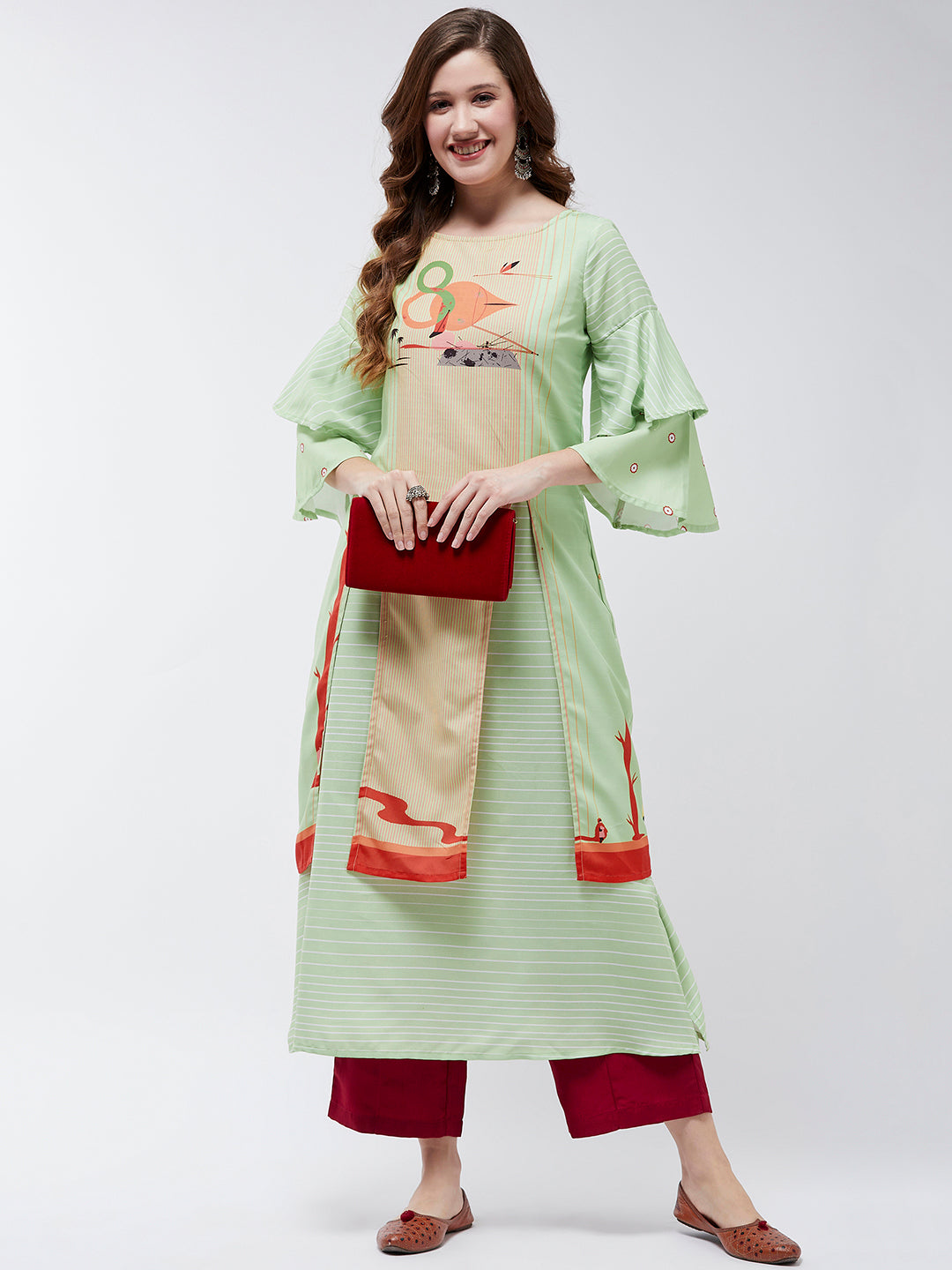 Double Layered Flamingo Printed Kurta