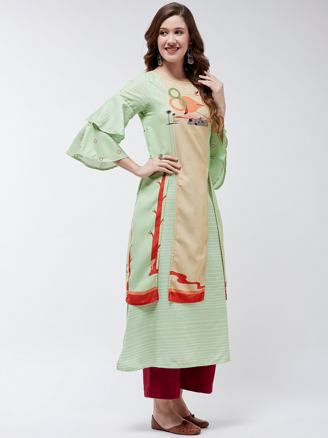 Double Layered Flamingo Printed Kurta