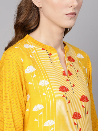 Yellow Allover Flamingo Printed Straight Kurta