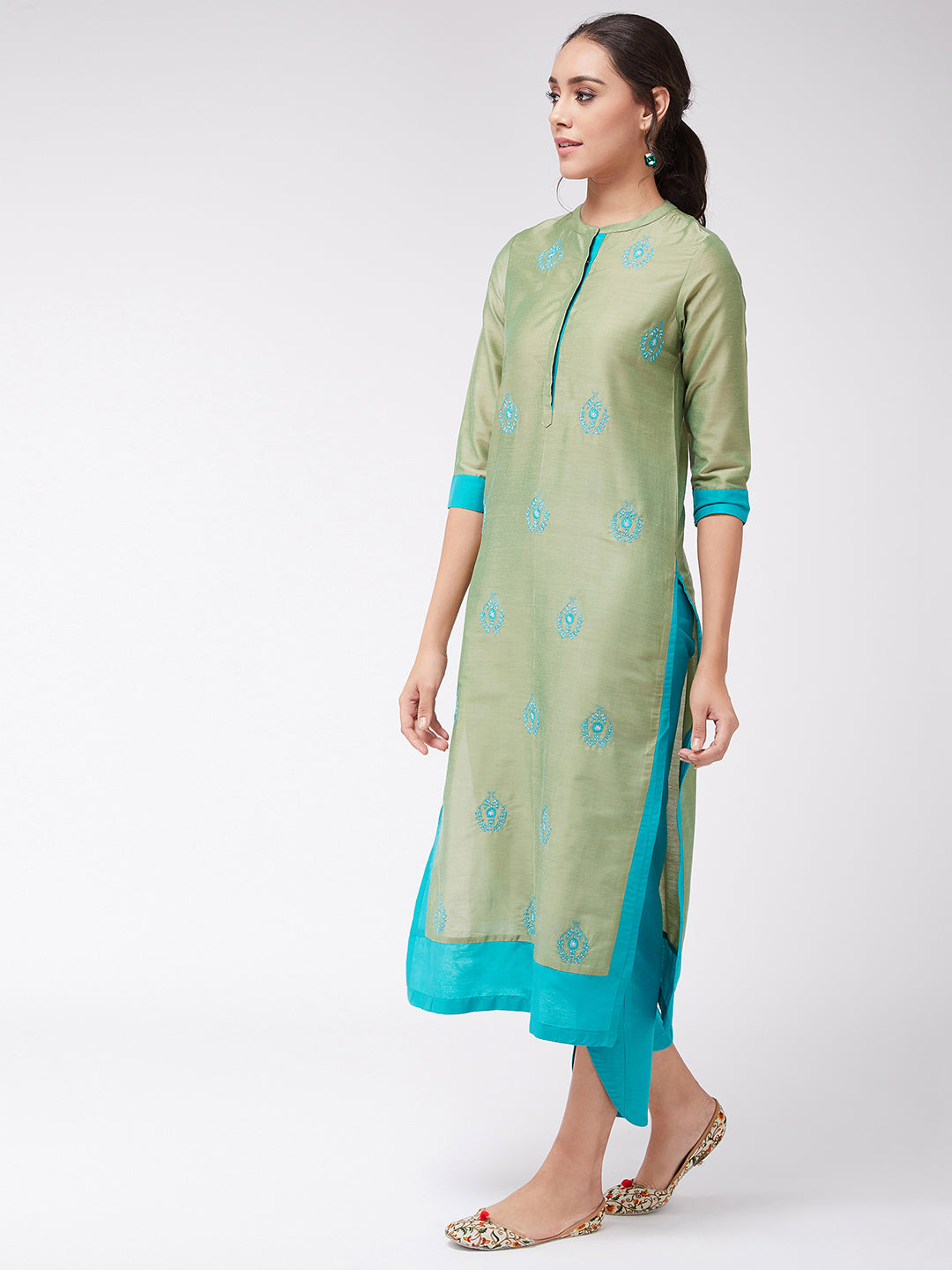 Embroidered Side Dual Patch Semi-Festive Kurta