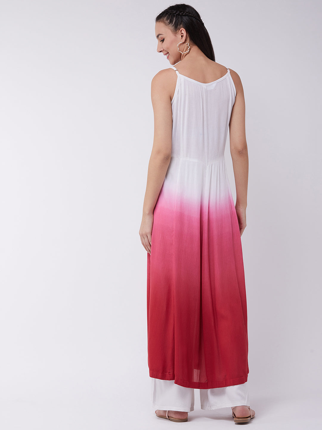 Ombre Embroidered Strappy Tiered Kurta