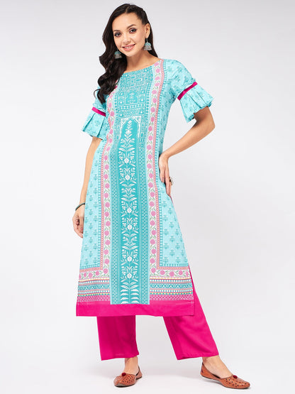 Jaipur Haat Placement Kurta With Box-Pleat Sleeves