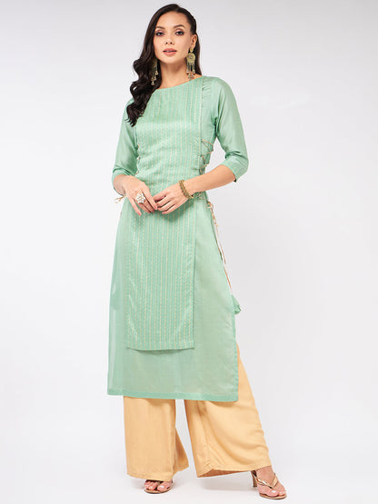 Self Design Festive Kurta With Side Dori Details