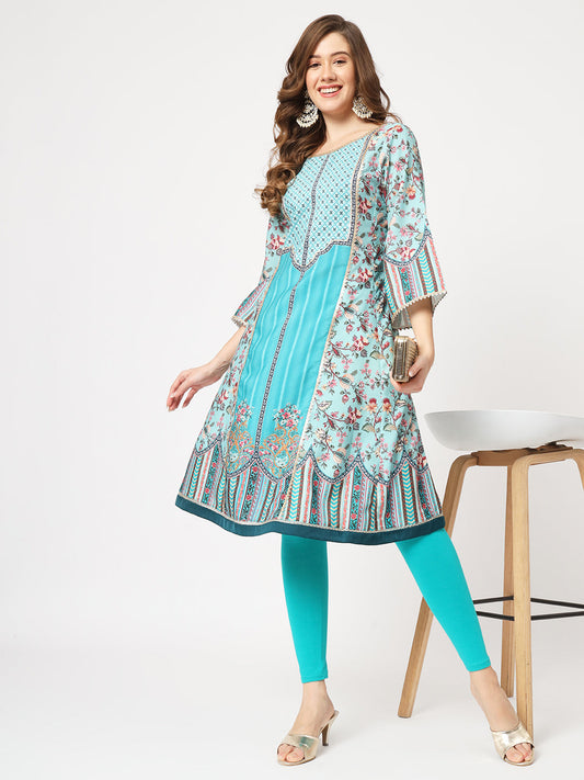 Wedding Inspired Digital Printed Flared Kurta With Lace Panels