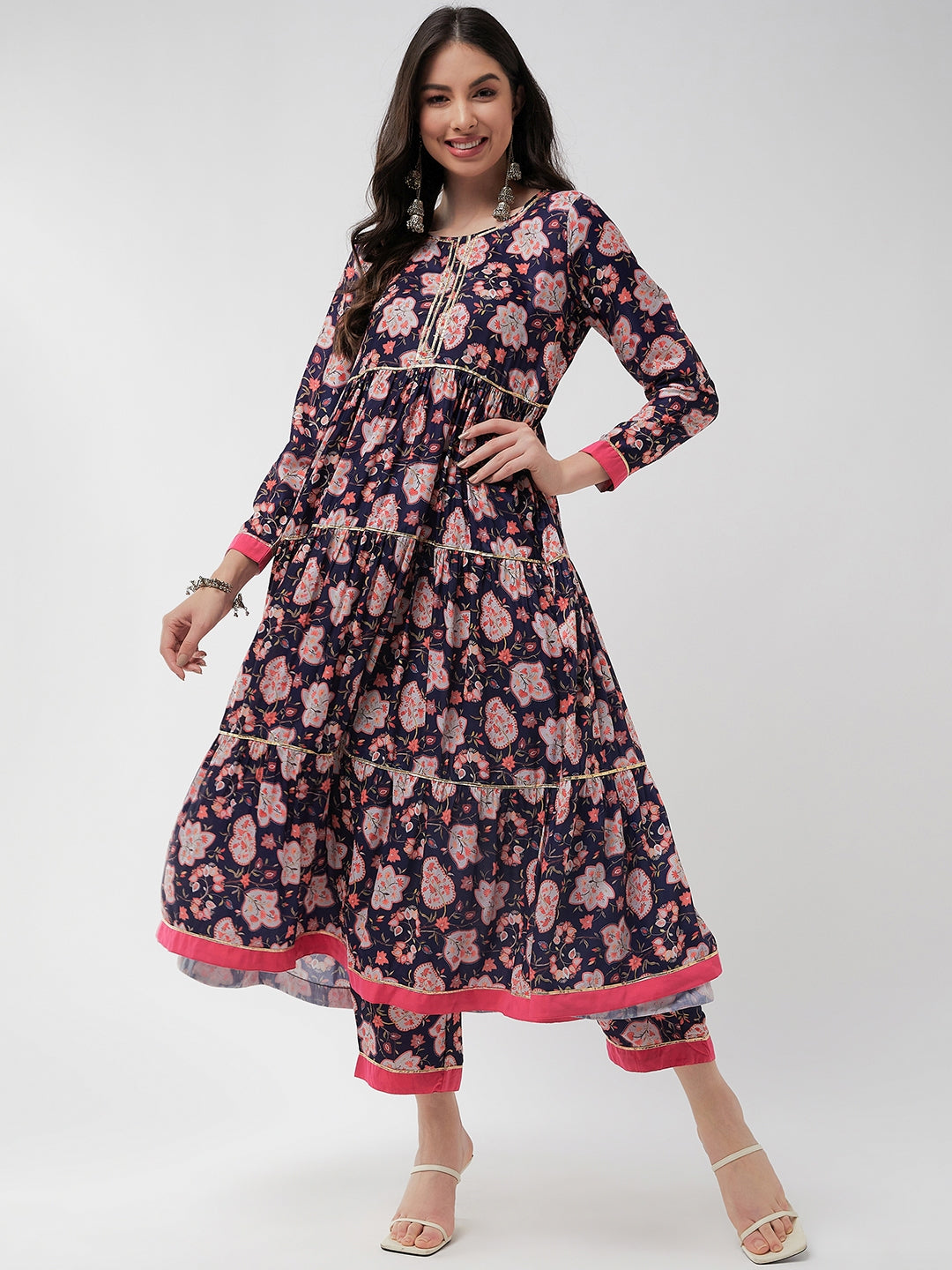 Wedding Inspired Digital Floral Printed Kurta With Lace Inserts