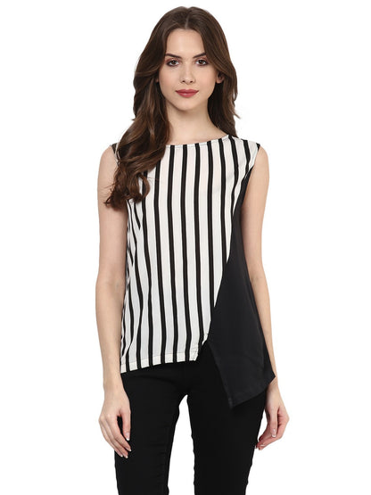 Pannkh Women's Diagonal Stripe Print Top