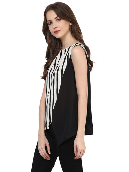 Pannkh Women's Diagonal Stripe Print Top