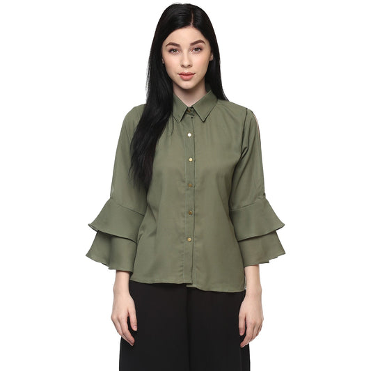 Pannkh Women's Loose Shirt With Bell Sleeves