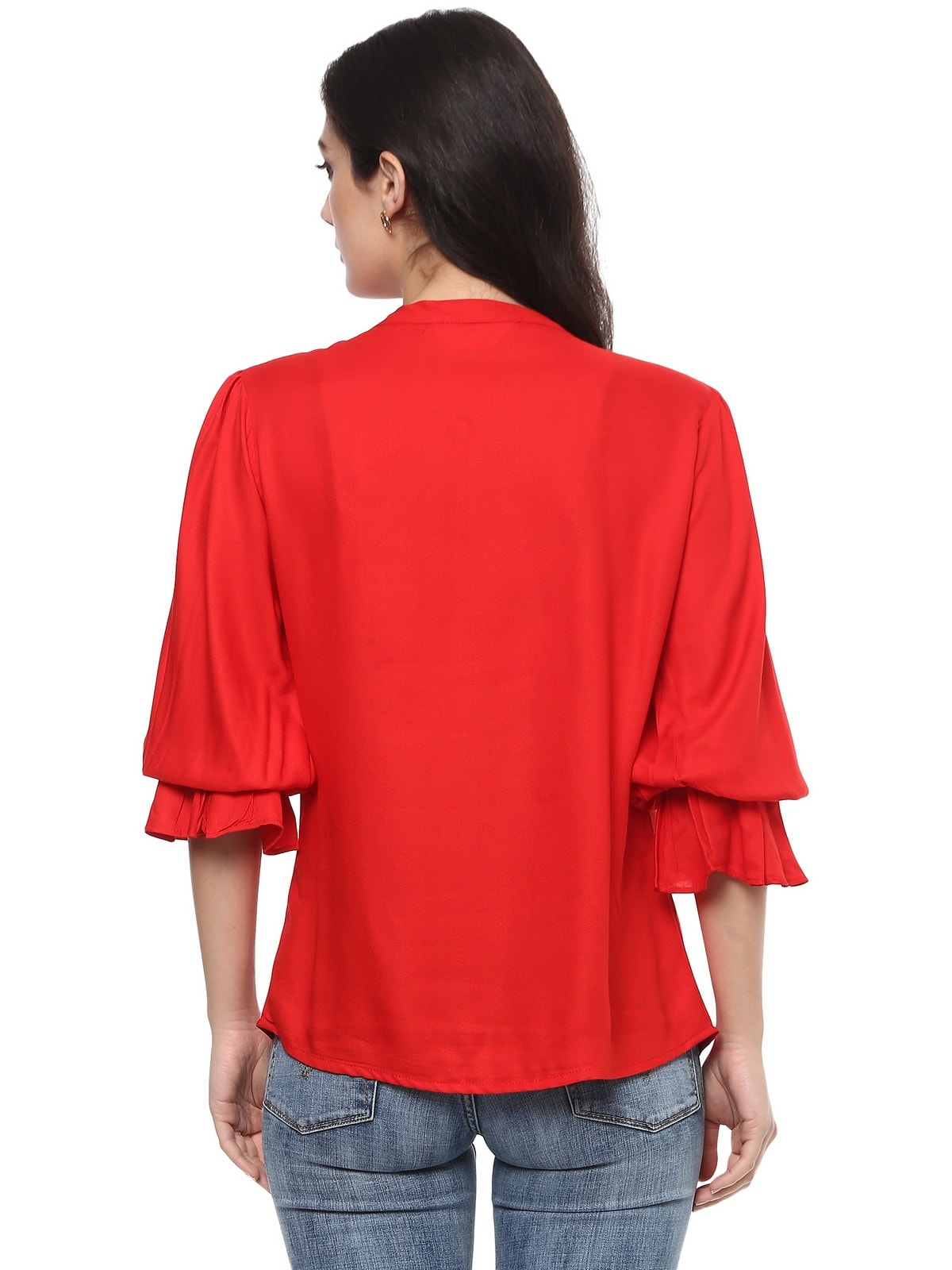 Pannkh Women's Solid Tie-Up Top With Fringes