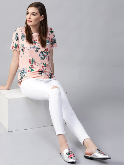 Peach Floral Scalloped Top