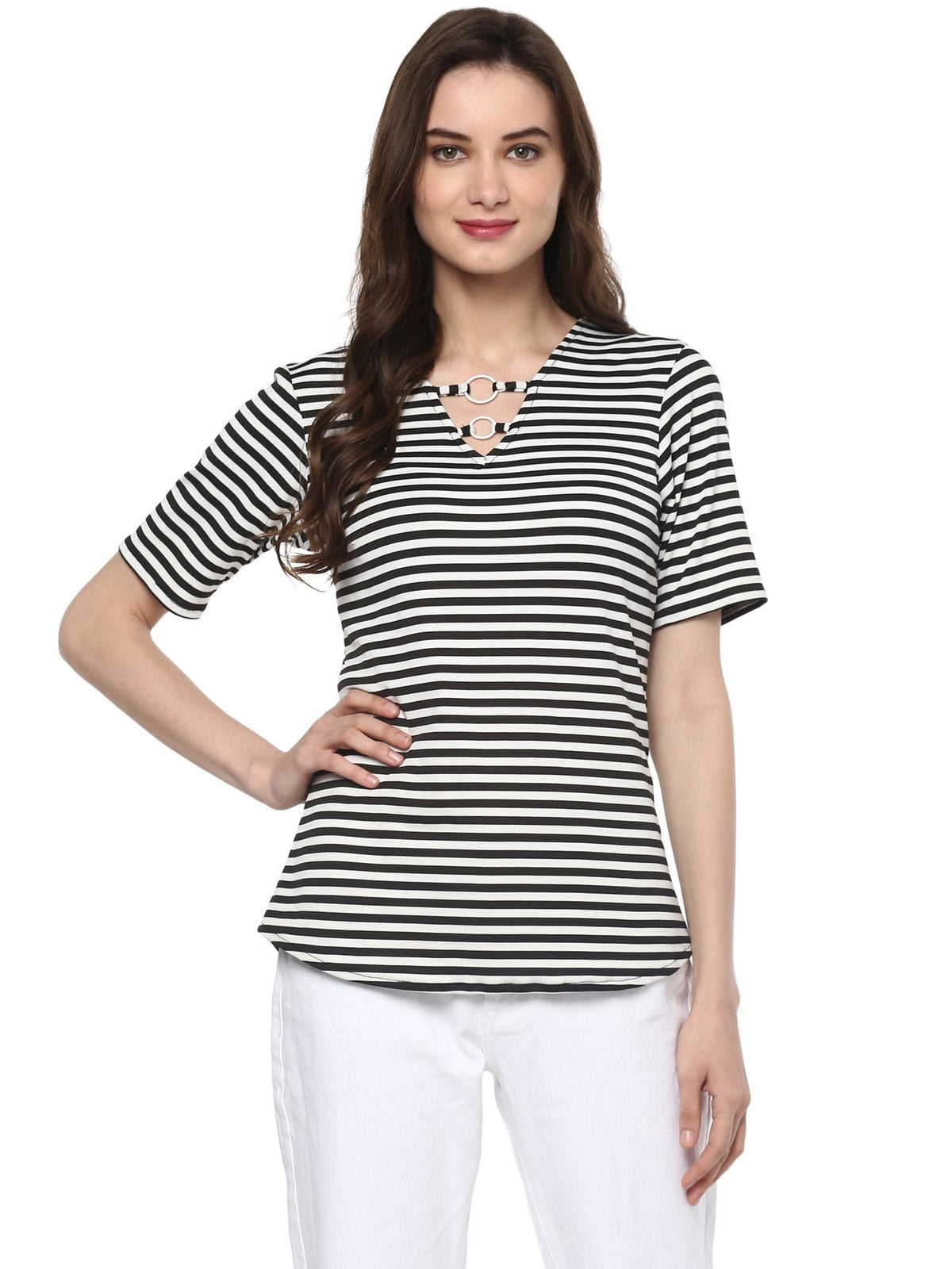 Pannkh Women's Breton Stripe Top With Rings