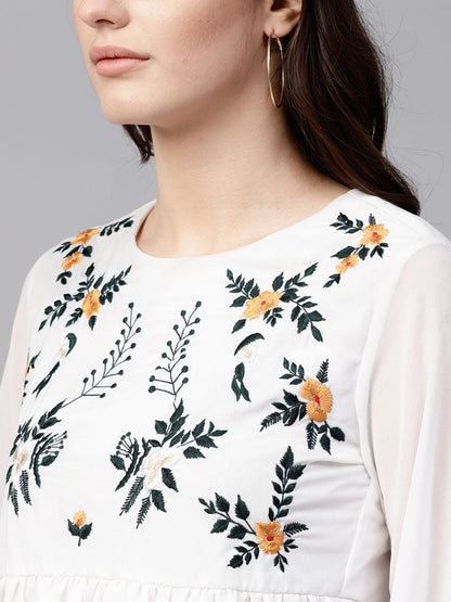 White Floral Embroidered Sheer Top