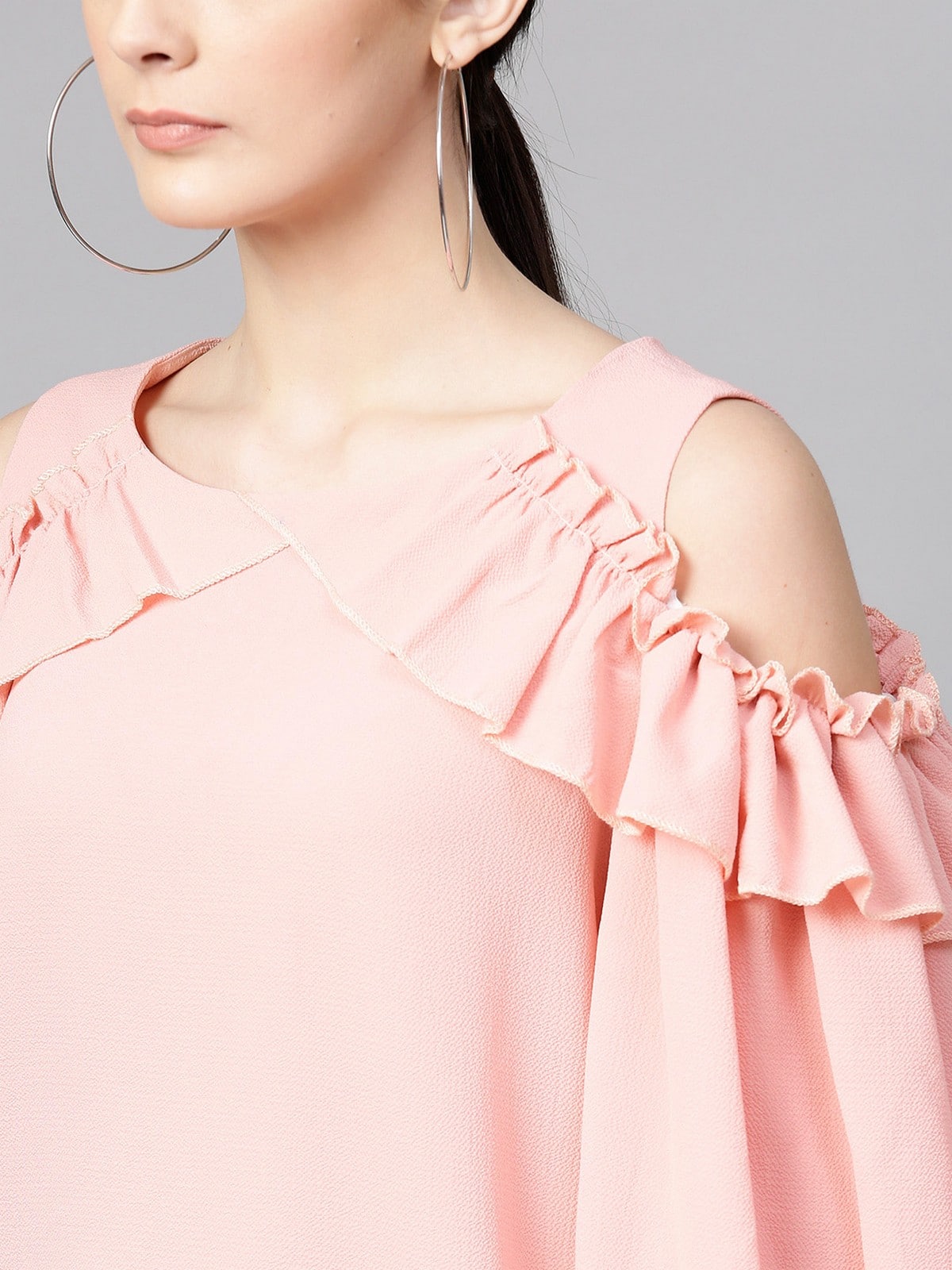 Solid Volumonous Cold-Shoulder Top