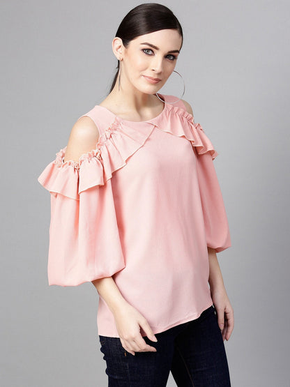 Solid Volumonous Cold-Shoulder Top