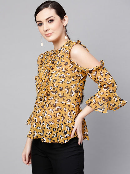 Cat Print Ruffled Top