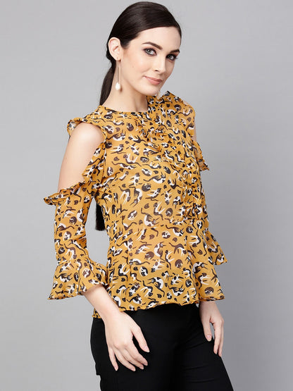 Cat Print Ruffled Top