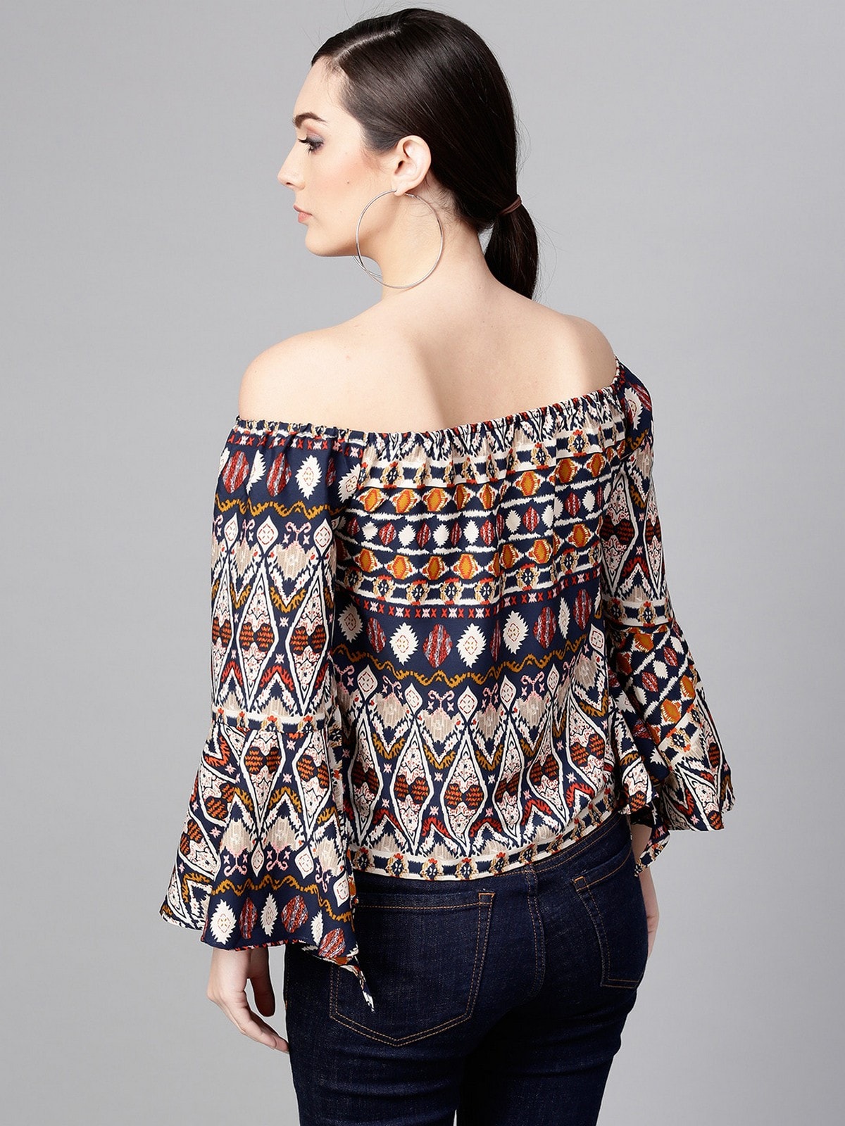 Multi-Color Tribal Printed Off-Shoulder Top