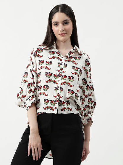 Spec Printed High-Low Shirt Top