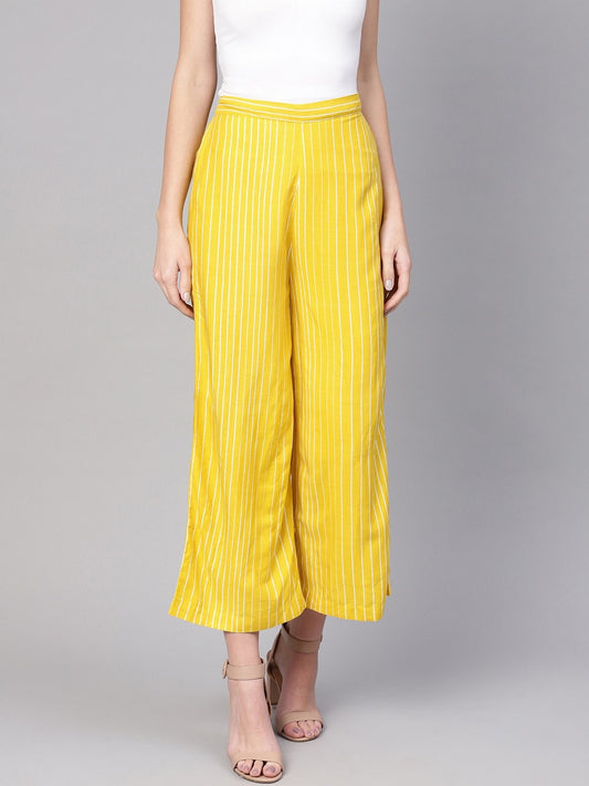 Yellow Stripe Flamingo Printed Palazzo