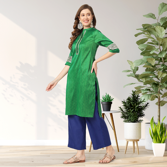 Festive Placket Embroidered Kurta With Contrasting Pants