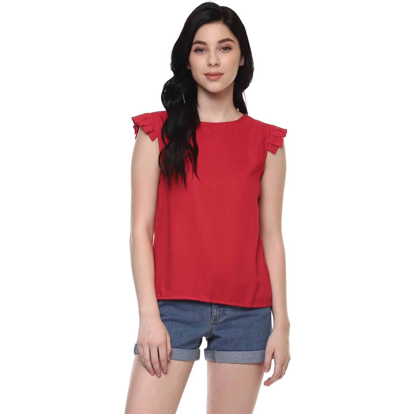 Solid Sleeve Pleat Top