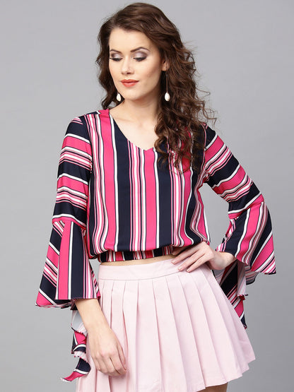 Printed Stripes Bell Sleeves Top