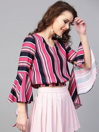 Printed Stripes Bell Sleeves Top