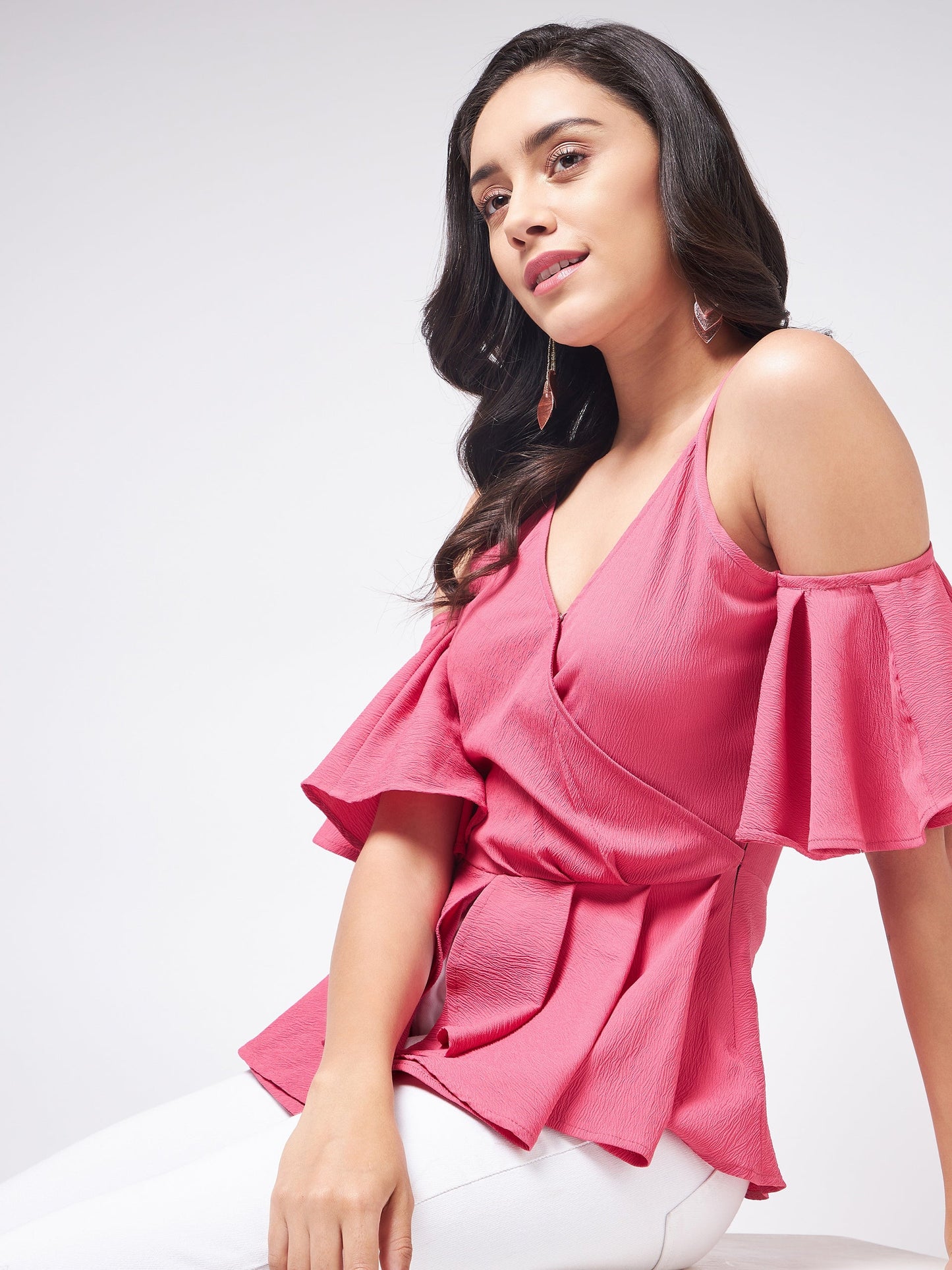 Flaunt Yourself In Solid Overlap Cold-Shoulder Top