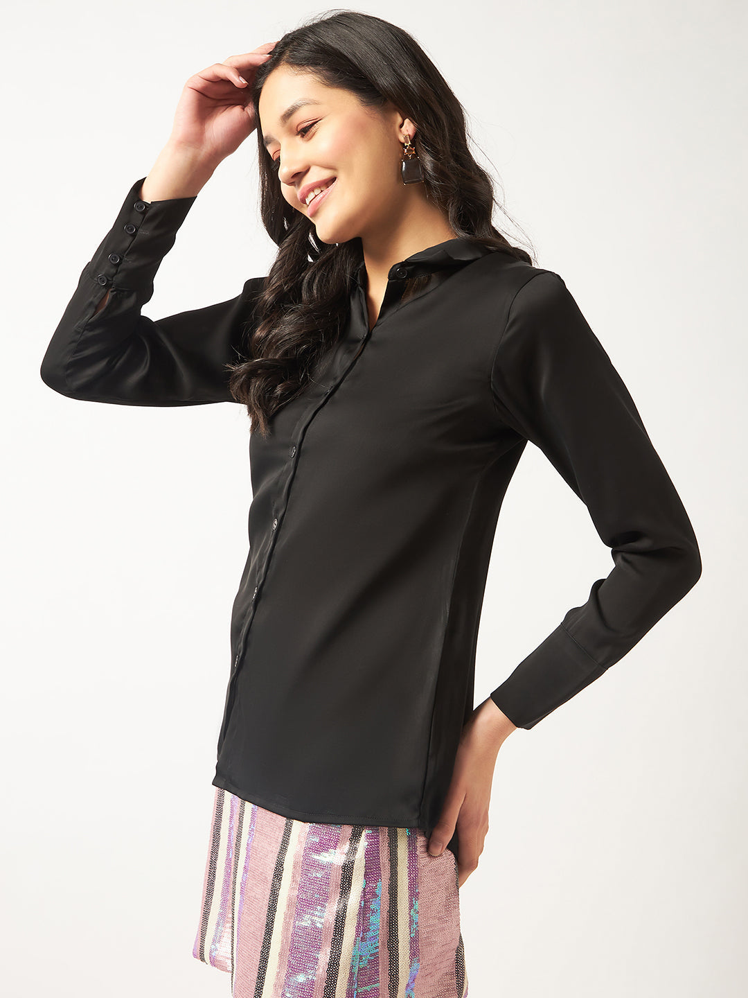 Women's Solid Satin Elegant Shirt Top