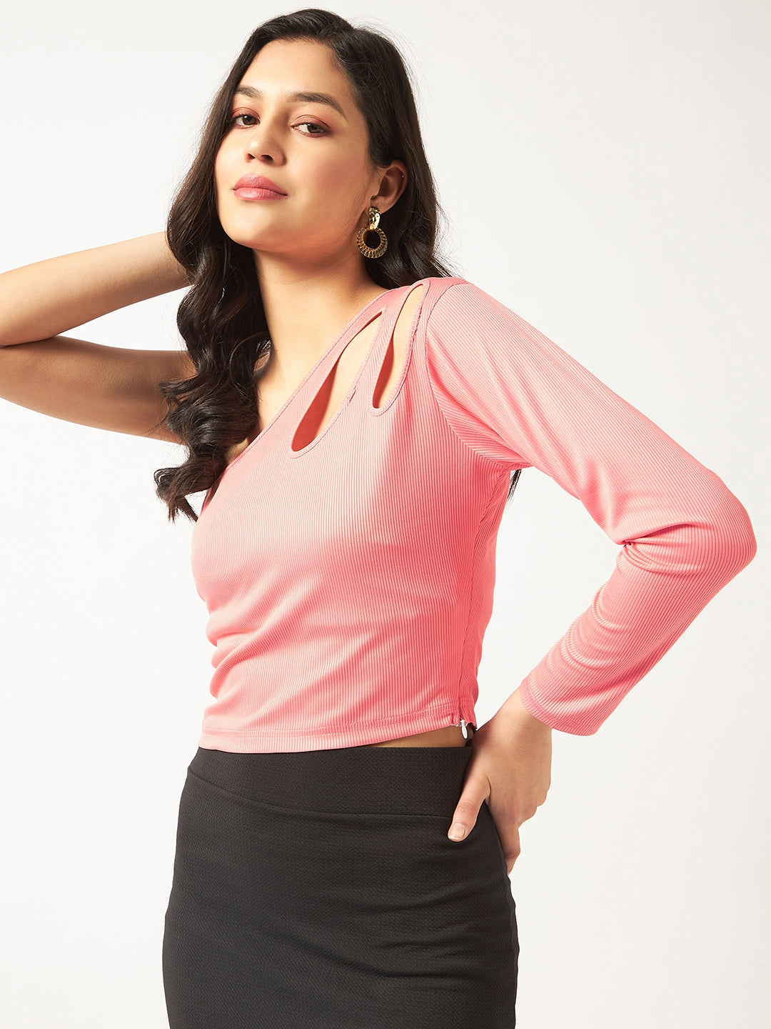 Women's Solid One-shoulder Rib Top