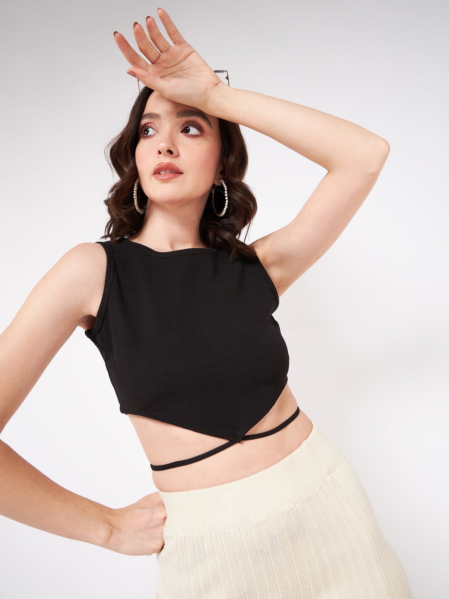 Solid Basic Crop Top With Tie-Up