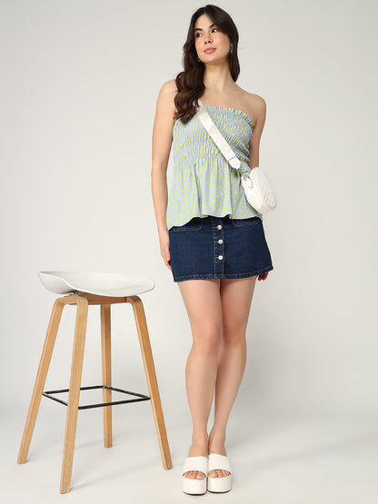 Printed Polka Dot Tube Style Smocked Top