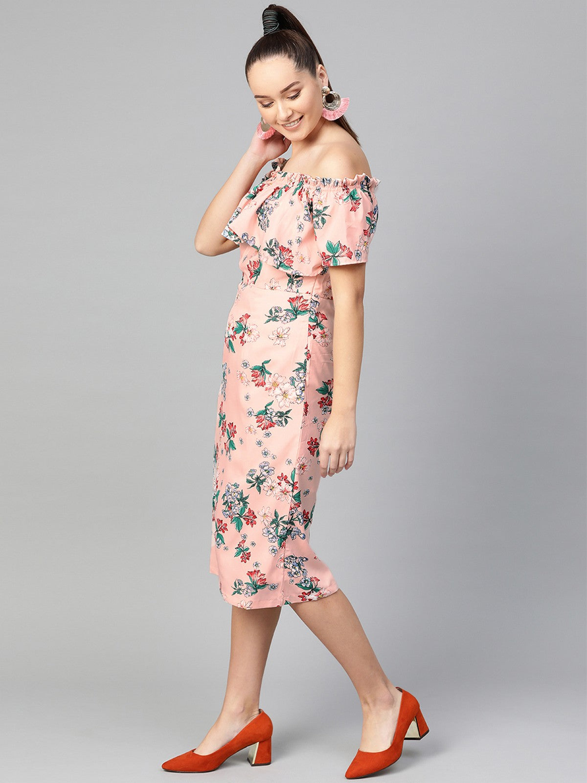 Floral Off-Shoulder Midi Dress