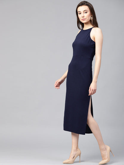 Solid Incut Fitted Midi Dress