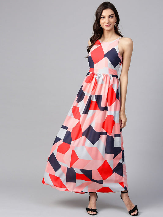 Peach Pattern Clash Maxi Dress