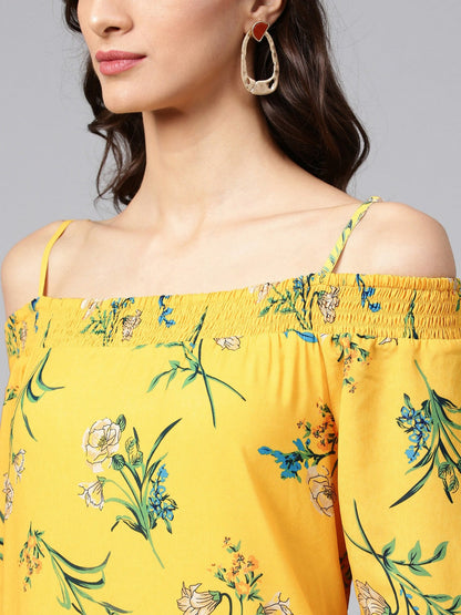 Yellow Floral Off-Shoulder Bardot Dress