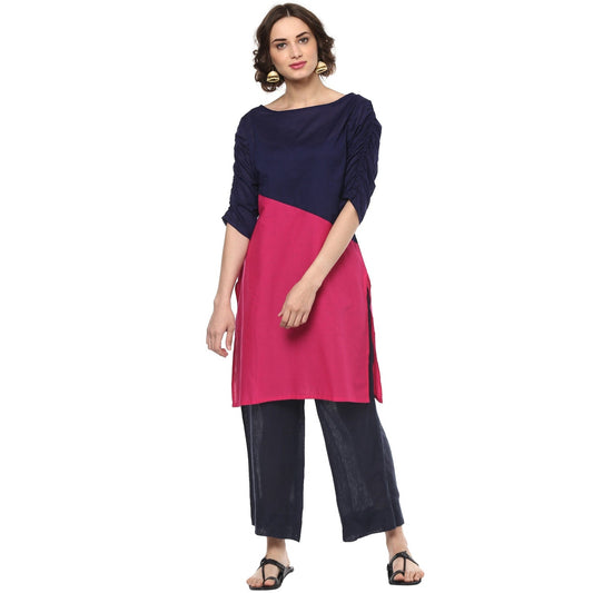 Pannkh Casual 3/4 Sleeve Solid Women's Kurti