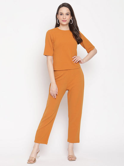 Mustard Solid Tonal Top And Pant Set