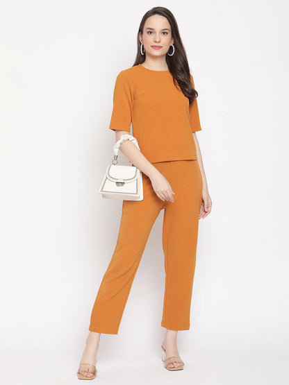 Mustard Solid Tonal Top And Pant Set