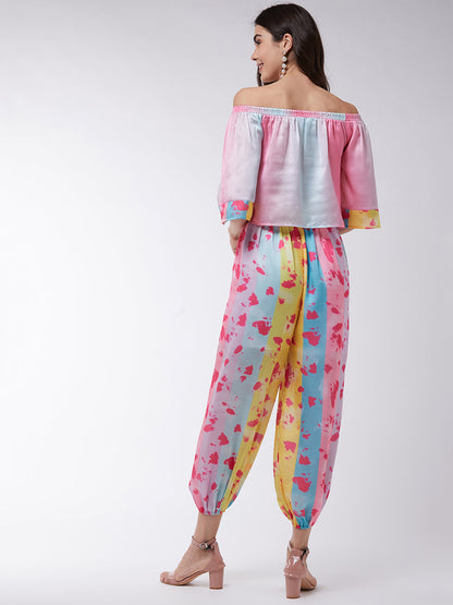 Candy Inspired Digital Printed Off-Shoulder Top With Baggy Pants