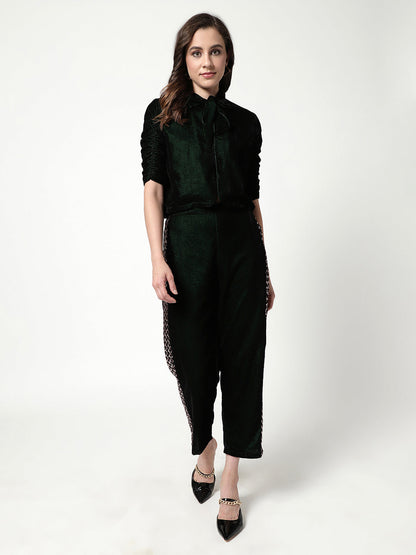 Velvet Tie-Up Top With Matching Pant Set Having Sequin Details