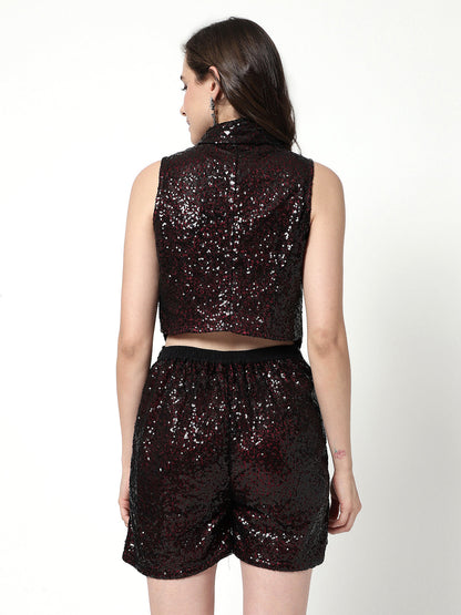 Sequin Waistcoat Top With Skorts Set