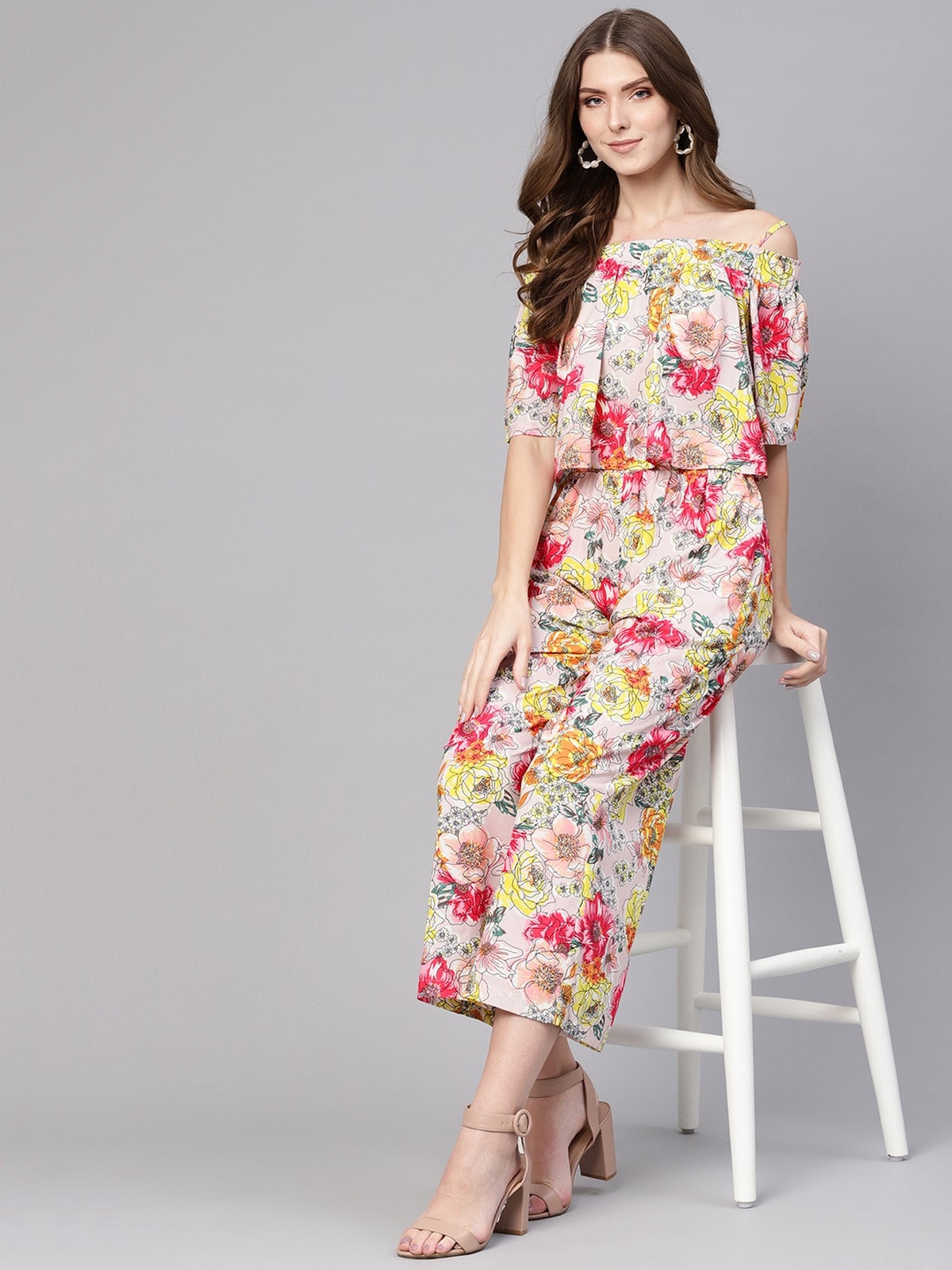 Linear Print Off-Shoulder Jumpsuit