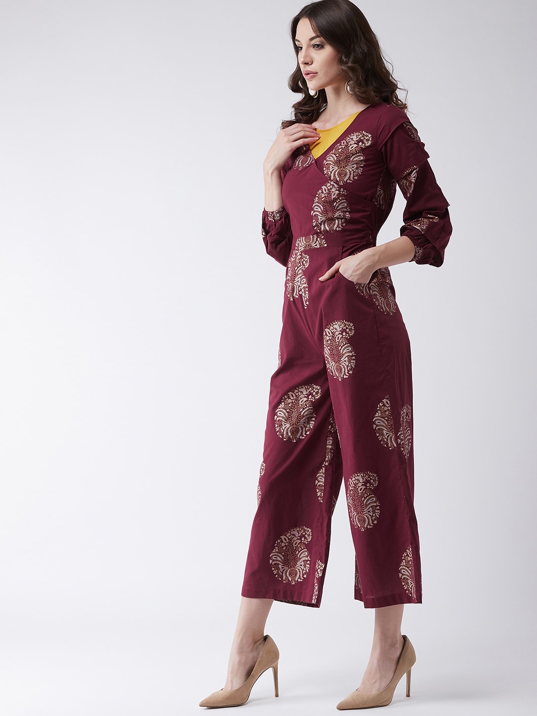 Maroon Foil Printed Jumpsuit